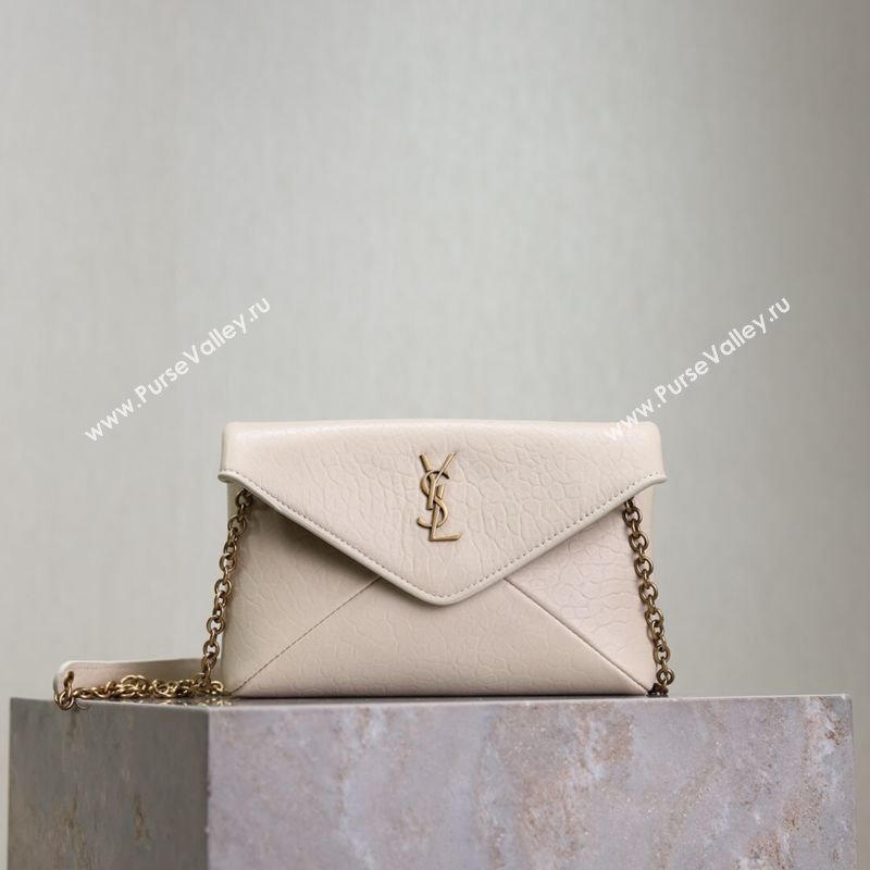 Saint Laurent Cassandre Chain Clutch in Embossed Lambskin White 2025 819271 (YY-250625100)