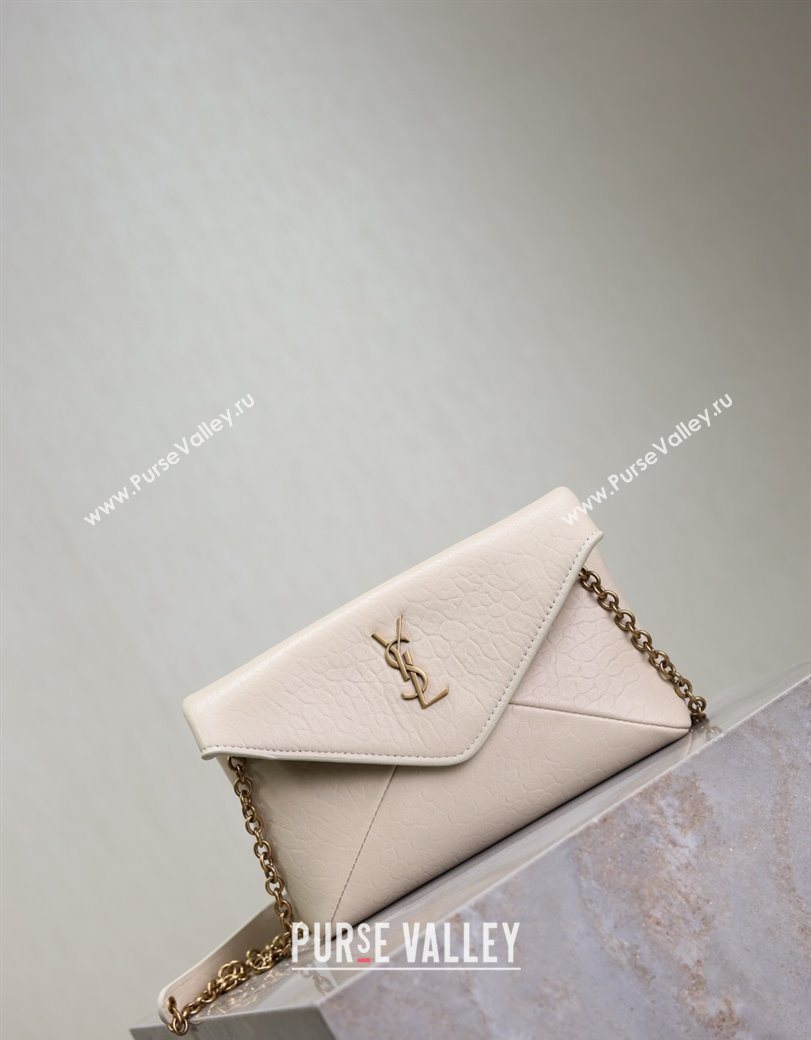 Saint Laurent Cassandre Chain Clutch in Embossed Lambskin White 2025 819271 (YY-250625100)