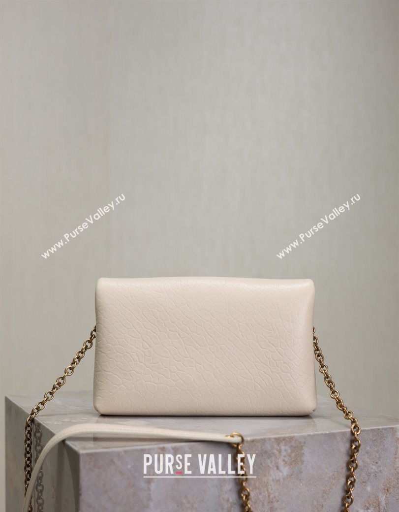 Saint Laurent Cassandre Chain Clutch in Embossed Lambskin White 2025 819271 (YY-250625100)