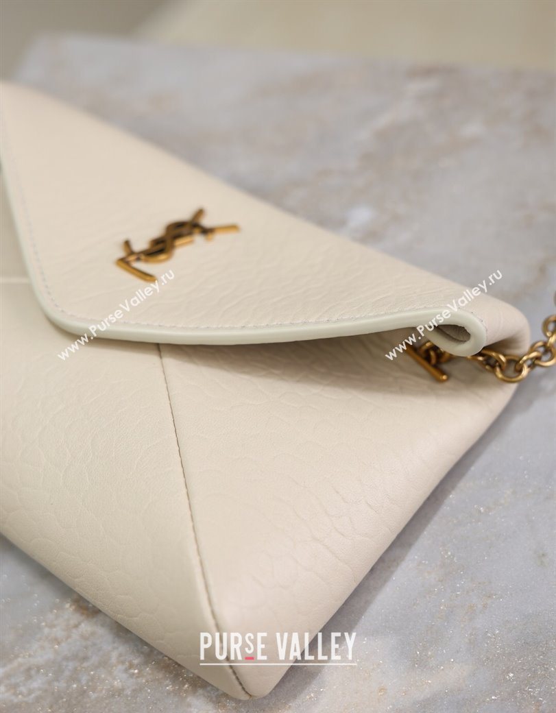 Saint Laurent Cassandre Chain Clutch in Embossed Lambskin White 2025 819271 (YY-250625100)