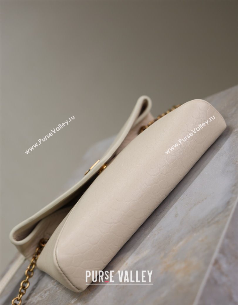 Saint Laurent Cassandre Chain Clutch in Embossed Lambskin White 2025 819271 (YY-250625100)