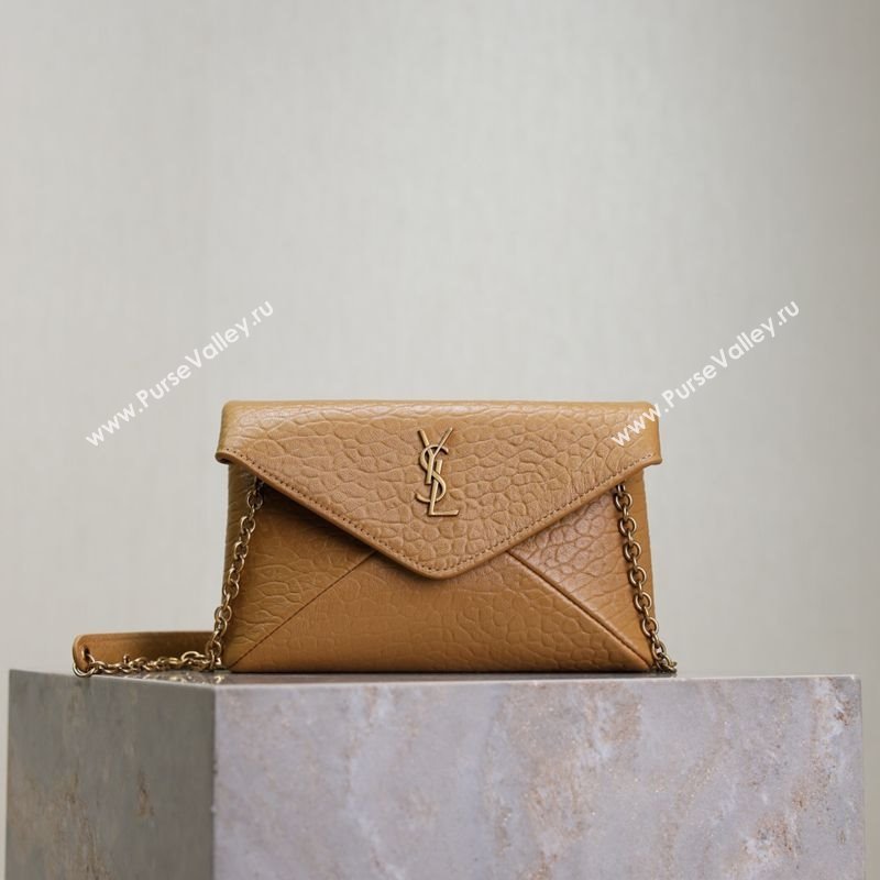 Saint Laurent Cassandre Chain Clutch in Embossed Lambskin Clay Yellow 2025 819271 (YY-250625101)