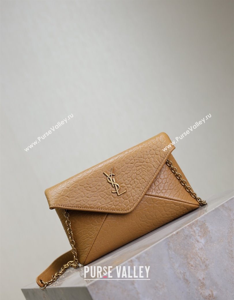 Saint Laurent Cassandre Chain Clutch in Embossed Lambskin Clay Yellow 2025 819271 (YY-250625101)