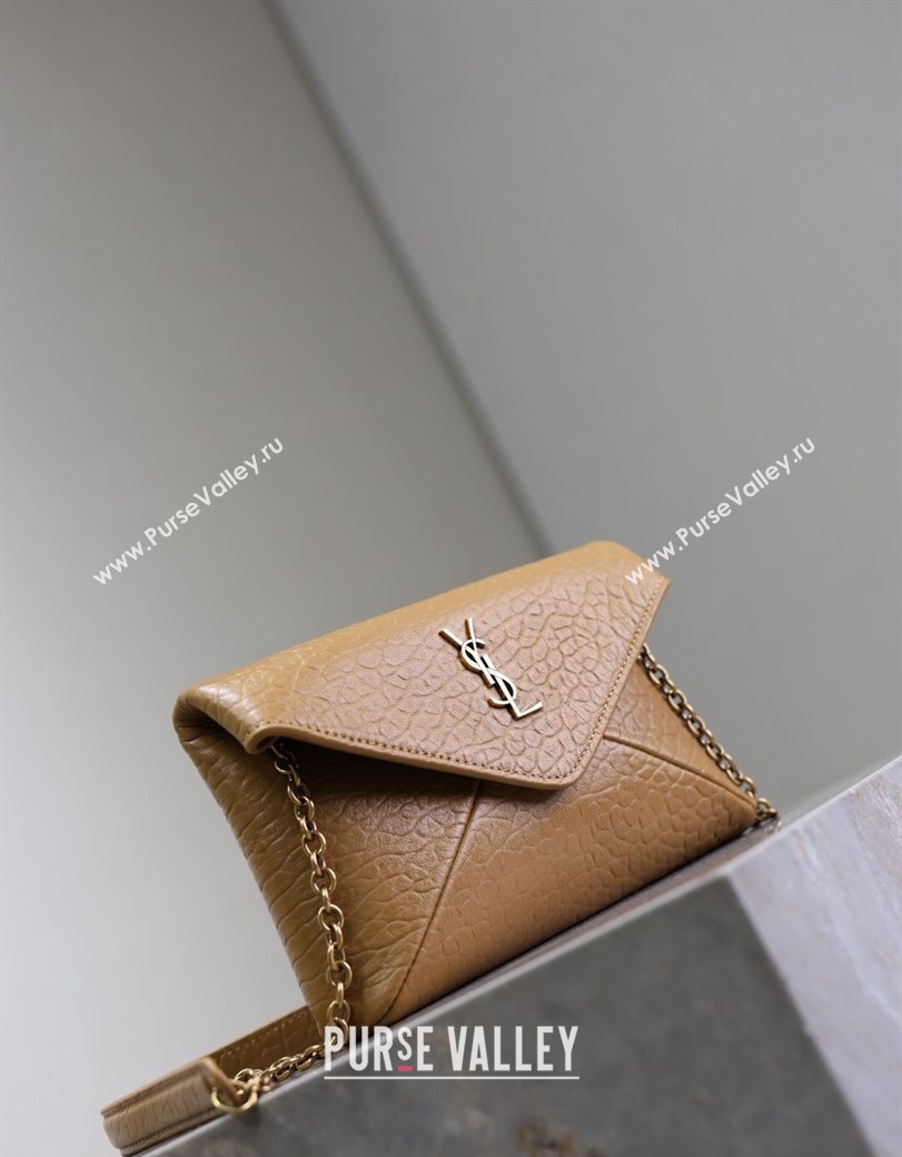 Saint Laurent Cassandre Chain Clutch in Embossed Lambskin Clay Yellow 2025 819271 (YY-250625101)