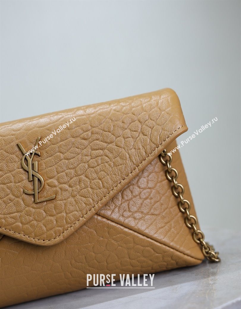 Saint Laurent Cassandre Chain Clutch in Embossed Lambskin Clay Yellow 2025 819271 (YY-250625101)