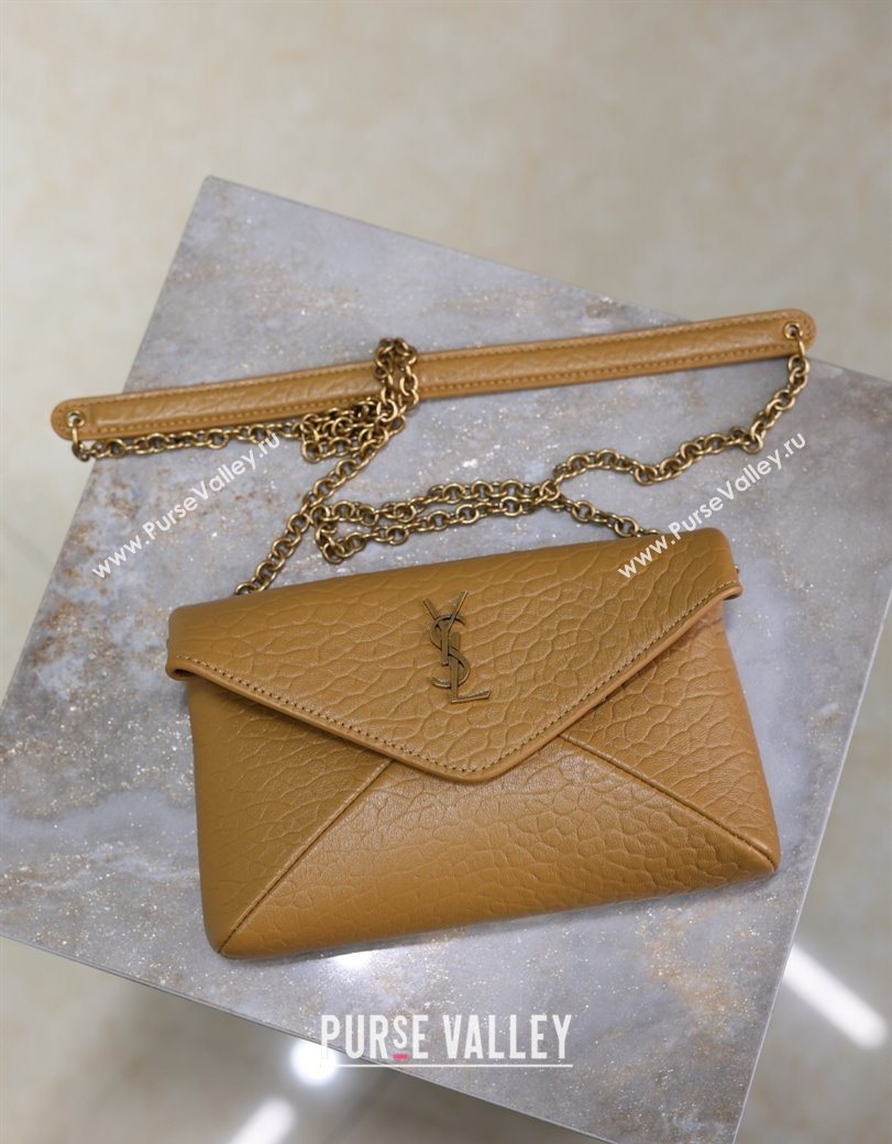 Saint Laurent Cassandre Chain Clutch in Embossed Lambskin Clay Yellow 2025 819271 (YY-250625101)