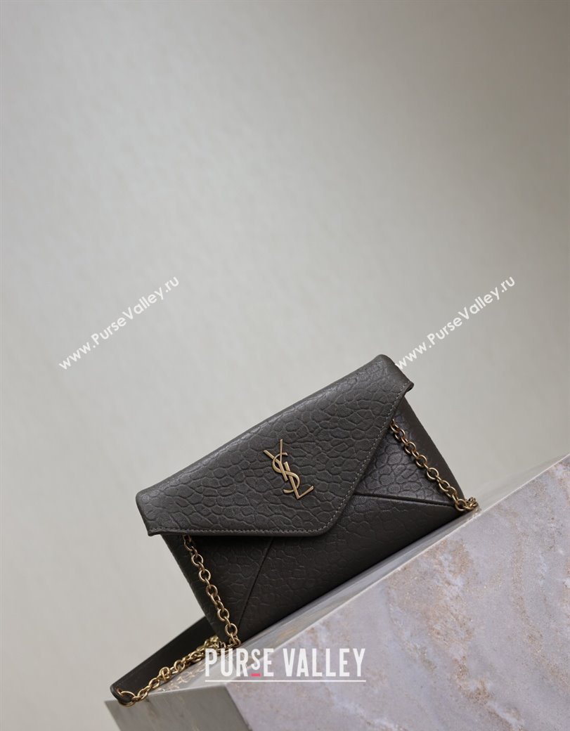Saint Laurent Cassandre Chain Clutch in Embossed Lambskin Green 2025 819271 (YY-250625102)