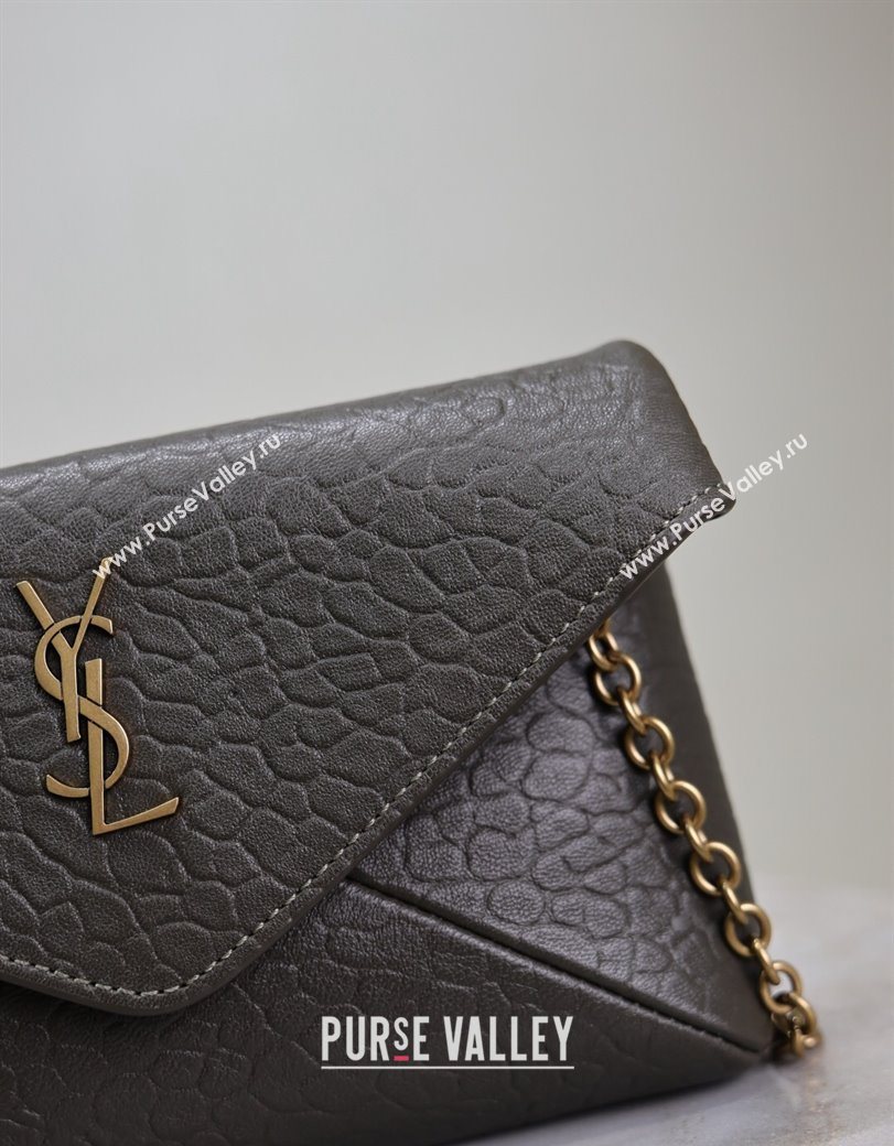 Saint Laurent Cassandre Chain Clutch in Embossed Lambskin Green 2025 819271 (YY-250625102)