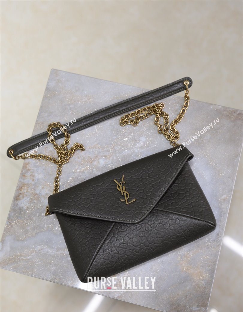 Saint Laurent Cassandre Chain Clutch in Embossed Lambskin Green 2025 819271 (YY-250625102)