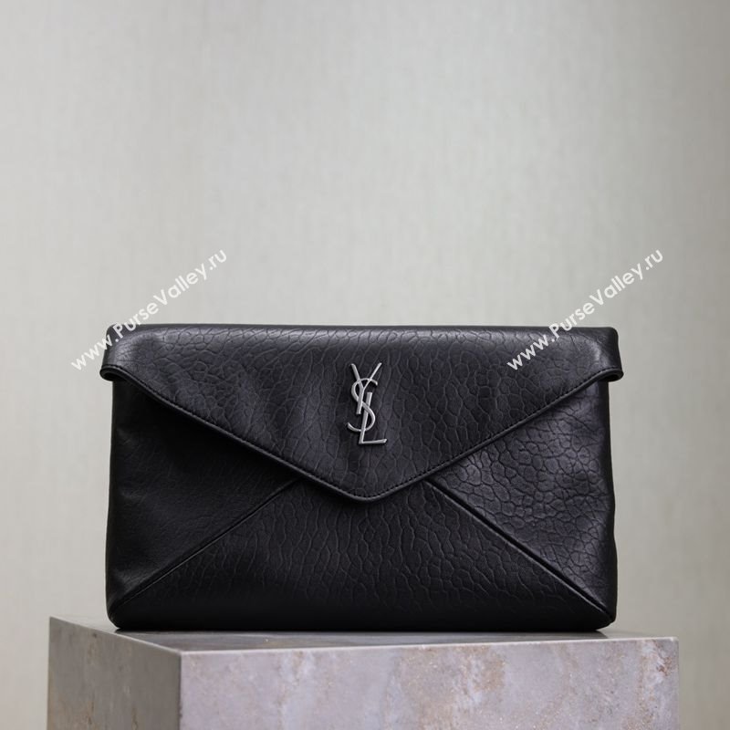 Saint Laurent Cassandre Large Envelope Pouch in Embossed Lambskin Black/Silver 2025 769307 (YY-250625103)