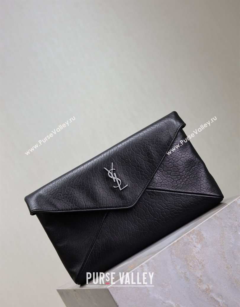 Saint Laurent Cassandre Large Envelope Pouch in Embossed Lambskin Black/Silver 2025 769307 (YY-250625103)
