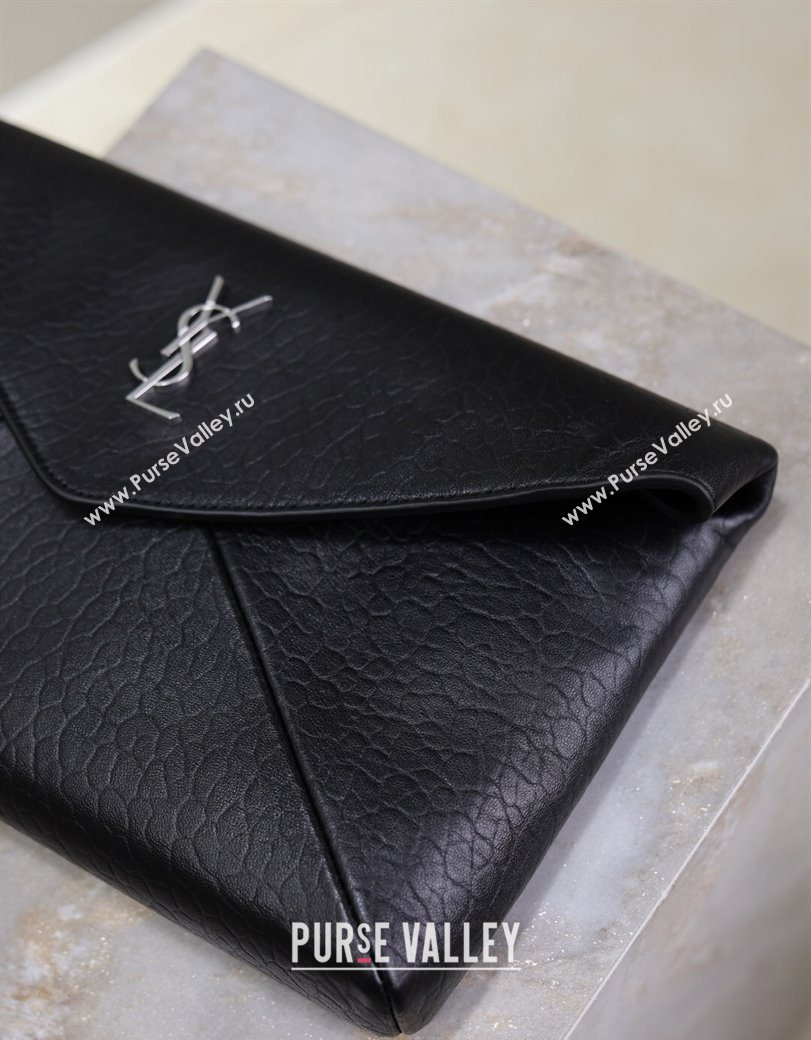 Saint Laurent Cassandre Large Envelope Pouch in Embossed Lambskin Black/Silver 2025 769307 (YY-250625103)