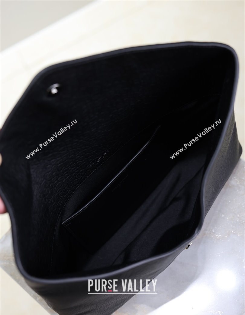 Saint Laurent Cassandre Large Envelope Pouch in Embossed Lambskin Black/Silver 2025 769307 (YY-250625103)