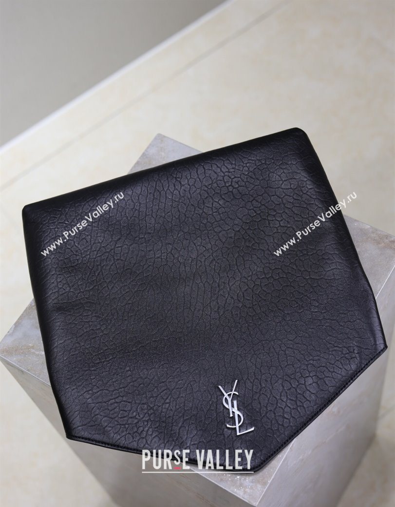 Saint Laurent Cassandre Large Envelope Pouch in Embossed Lambskin Black/Silver 2025 769307 (YY-250625103)