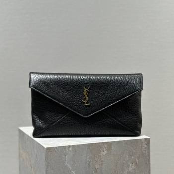 Saint Laurent Cassandre Large Envelope Pouch in Embossed Lambskin Black/Gold 2025 769307 (YY-250625104)