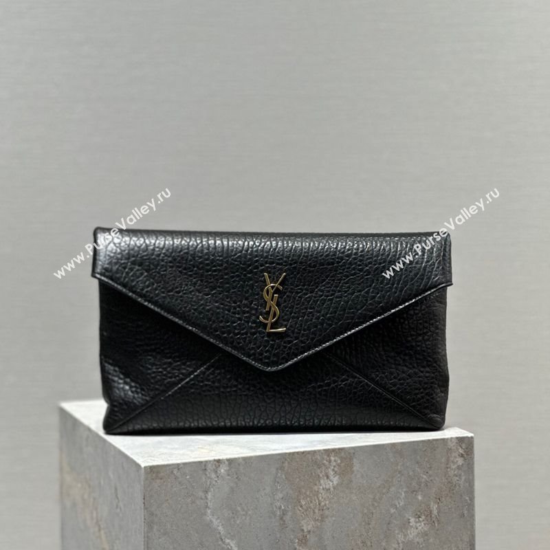 Saint Laurent Cassandre Large Envelope Pouch in Embossed Lambskin Black/Gold 2025 769307 (YY-250625104)