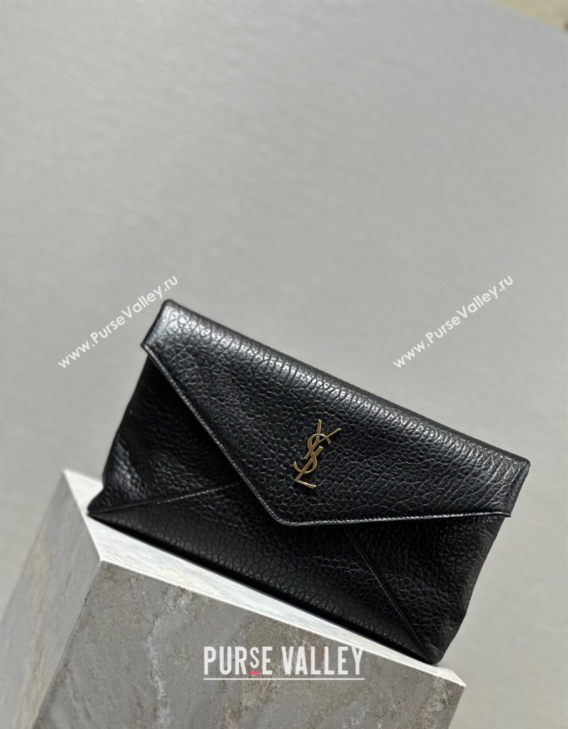 Saint Laurent Cassandre Large Envelope Pouch in Embossed Lambskin Black/Gold 2025 769307 (YY-250625104)