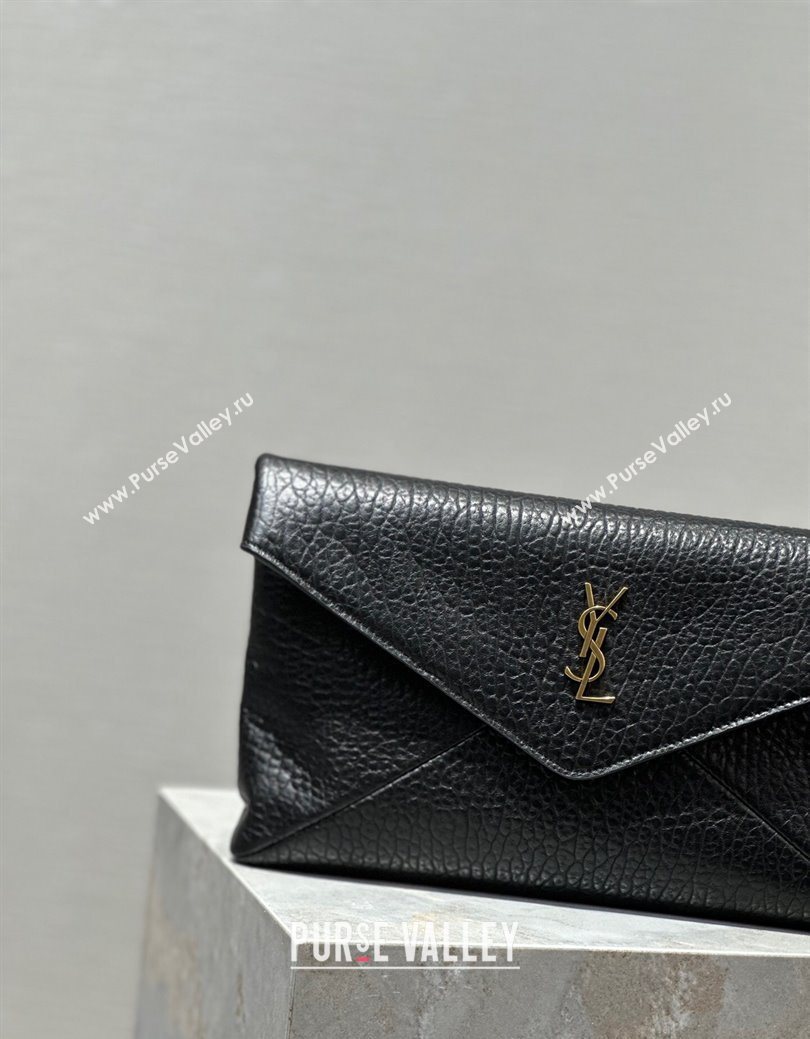 Saint Laurent Cassandre Large Envelope Pouch in Embossed Lambskin Black/Gold 2025 769307 (YY-250625104)