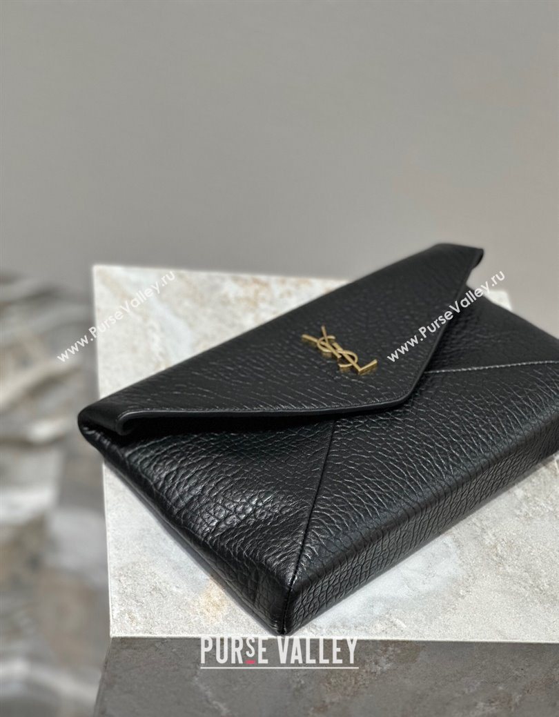 Saint Laurent Cassandre Large Envelope Pouch in Embossed Lambskin Black/Gold 2025 769307 (YY-250625104)