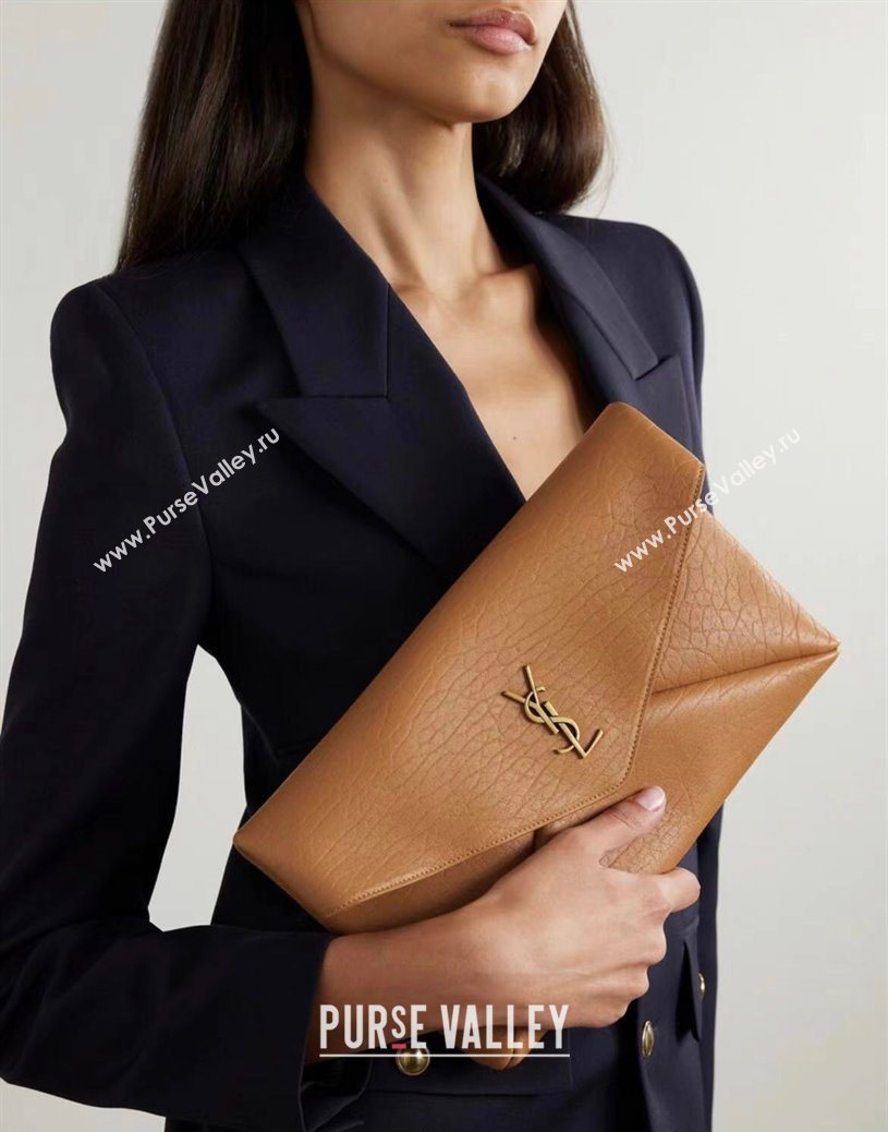 Saint Laurent Cassandre Large Envelope Pouch in Embossed Lambskin Clay Yellow 2025 769307 (YY-250625105)