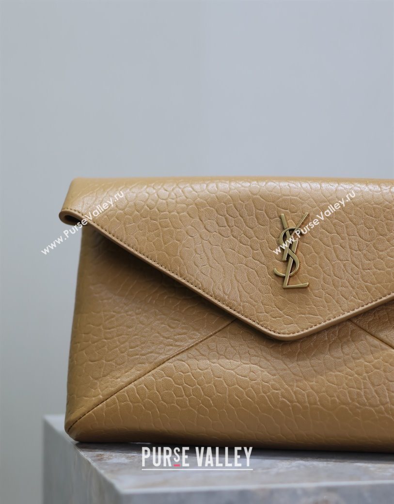 Saint Laurent Cassandre Large Envelope Pouch in Embossed Lambskin Clay Yellow 2025 769307 (YY-250625105)