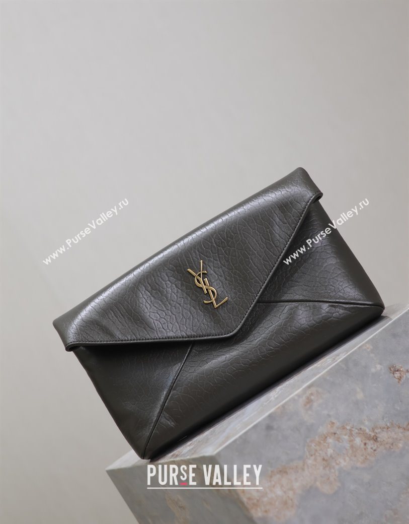 Saint Laurent Cassandre Large Envelope Pouch in Embossed Lambskin Green 2025 769307 (YY-250625106)