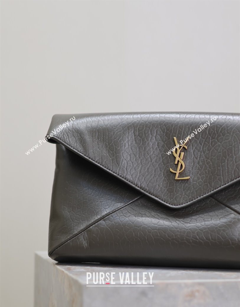 Saint Laurent Cassandre Large Envelope Pouch in Embossed Lambskin Green 2025 769307 (YY-250625106)