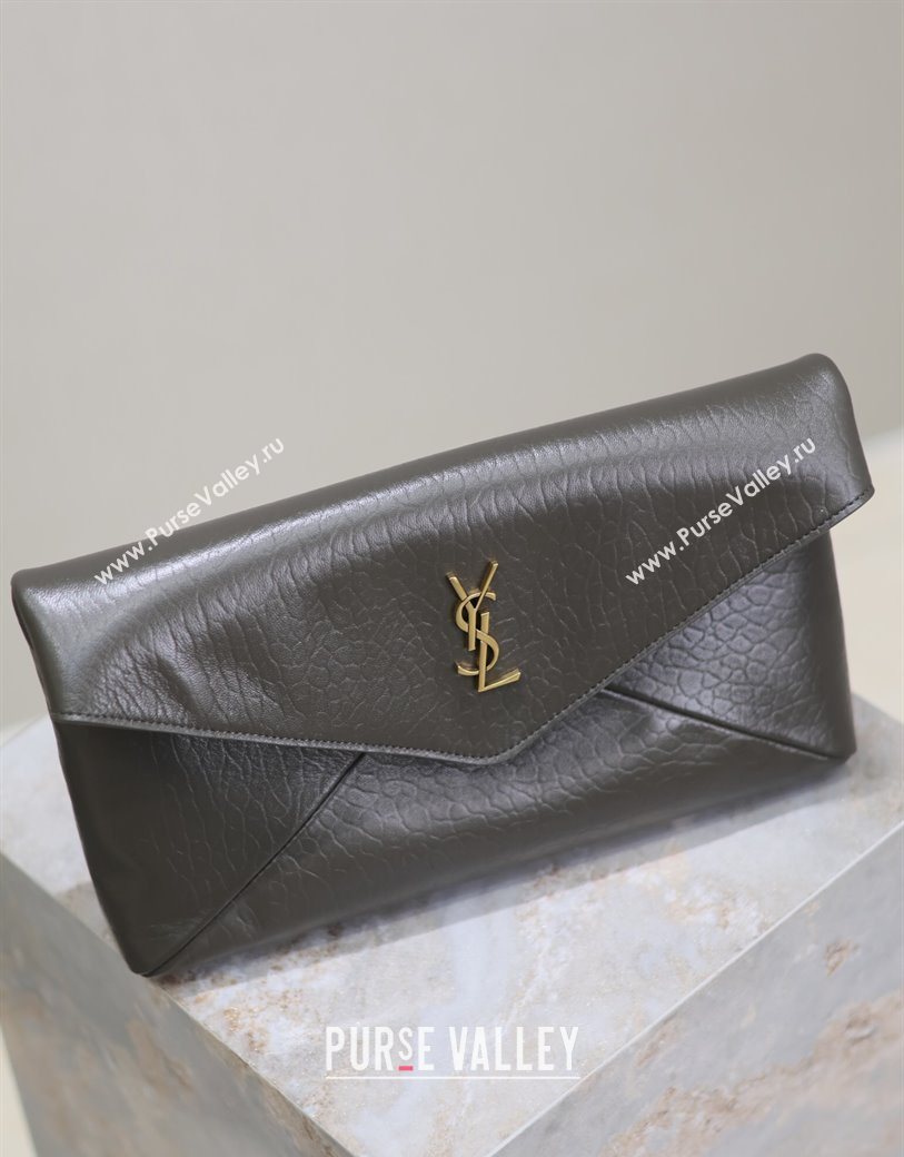 Saint Laurent Cassandre Large Envelope Pouch in Embossed Lambskin Green 2025 769307 (YY-250625106)