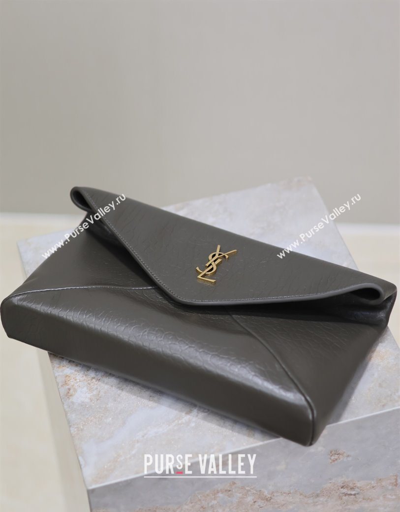 Saint Laurent Cassandre Large Envelope Pouch in Embossed Lambskin Green 2025 769307 (YY-250625106)