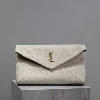 Saint Laurent Cassandre Large Envelope Pouch in Embossed Lambskin White 2025 769307 (YY-250625107)