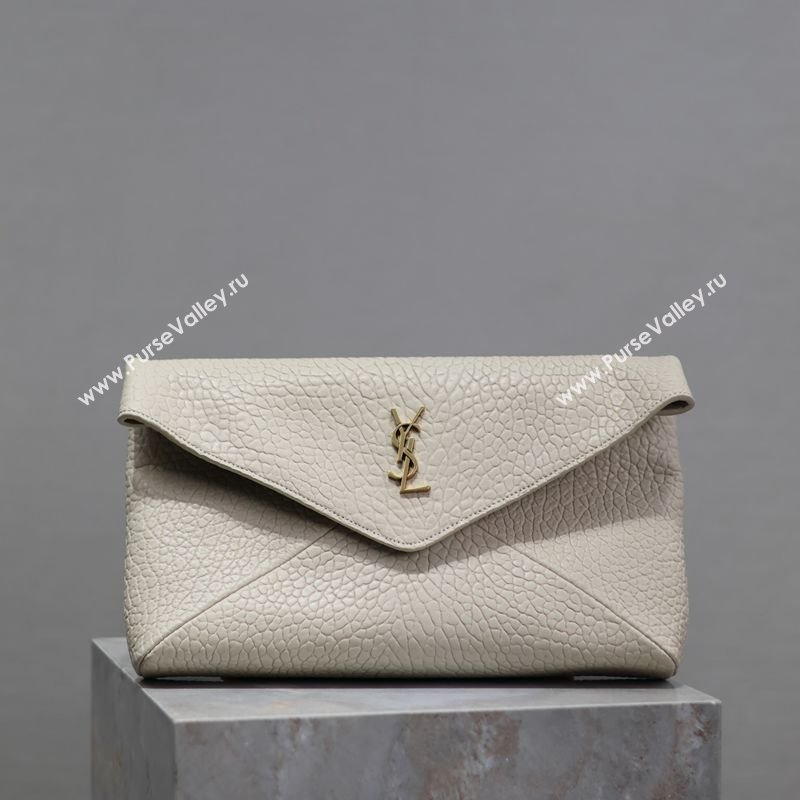 Saint Laurent Cassandre Large Envelope Pouch in Embossed Lambskin White 2025 769307 (YY-250625107)