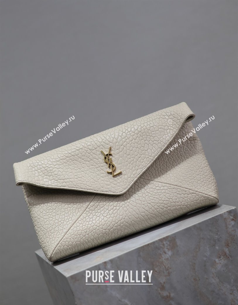 Saint Laurent Cassandre Large Envelope Pouch in Embossed Lambskin White 2025 769307 (YY-250625107)