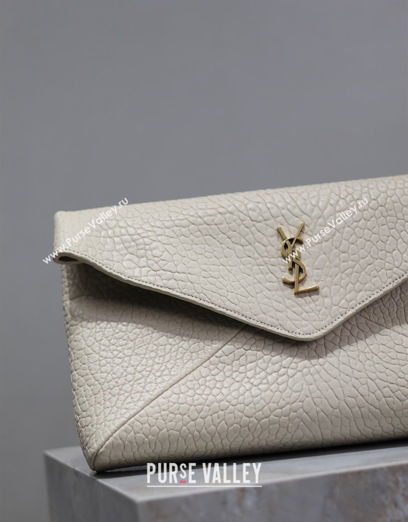 Saint Laurent Cassandre Large Envelope Pouch in Embossed Lambskin White 2025 769307 (YY-250625107)