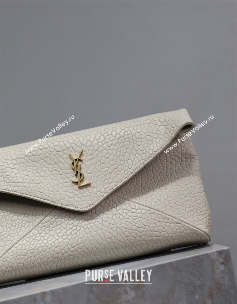 Saint Laurent Cassandre Large Envelope Pouch in Embossed Lambskin White 2025 769307 (YY-250625107)