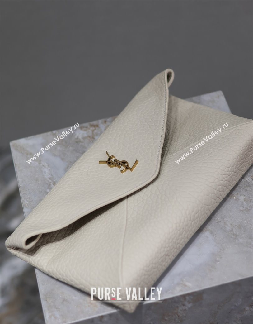 Saint Laurent Cassandre Large Envelope Pouch in Embossed Lambskin White 2025 769307 (YY-250625107)