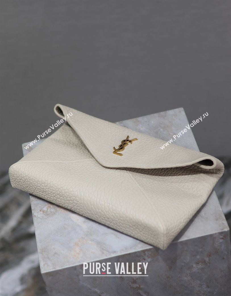 Saint Laurent Cassandre Large Envelope Pouch in Embossed Lambskin White 2025 769307 (YY-250625107)