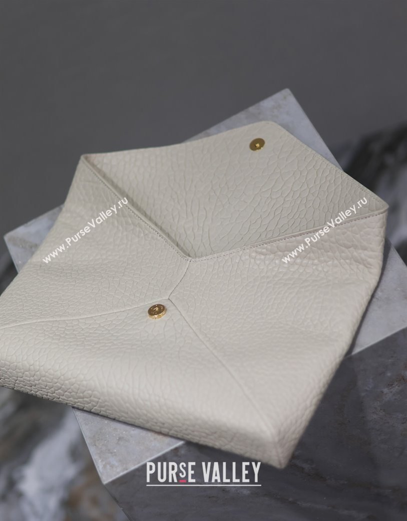 Saint Laurent Cassandre Large Envelope Pouch in Embossed Lambskin White 2025 769307 (YY-250625107)