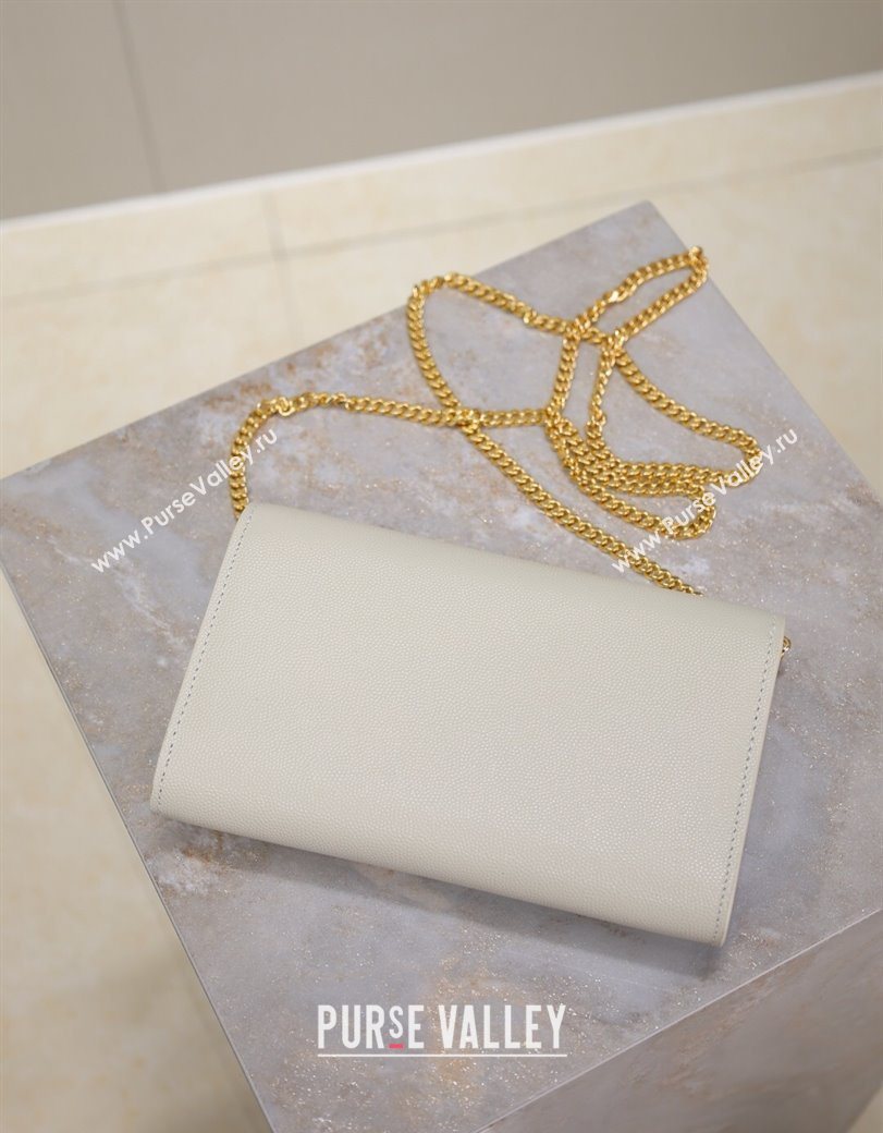 Saint Laurent Uptown Chain Wallet in Grained Leather White/Gold 2025 607788 (YY-250625108)