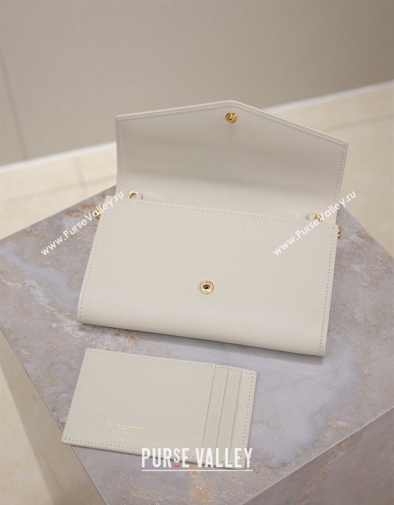 Saint Laurent Uptown Chain Wallet in Grained Leather White/Gold 2025 607788 (YY-250625108)