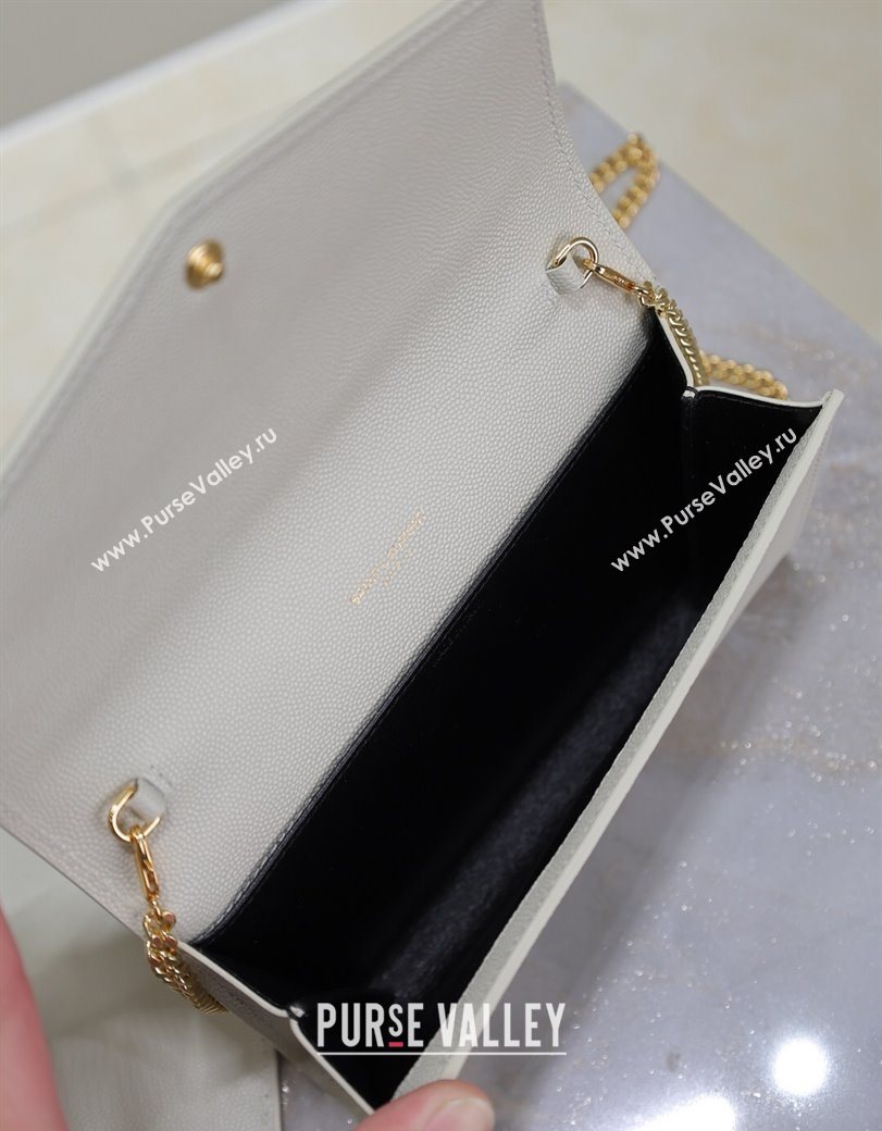 Saint Laurent Uptown Chain Wallet in Grained Leather White/Gold 2025 607788 (YY-250625108)