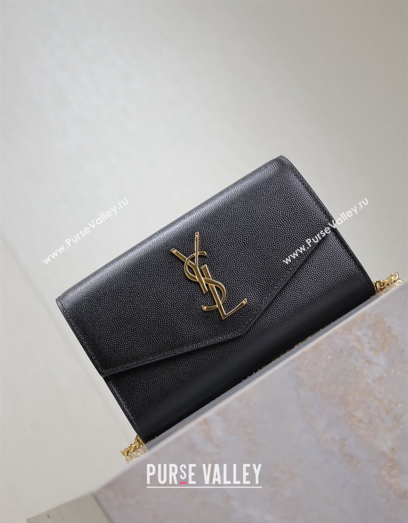 Saint Laurent Uptown Chain Wallet in Grained Leather Black/Gold 2025 607788 (YY-250625109)