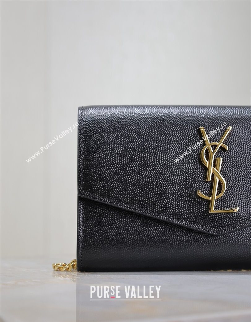 Saint Laurent Uptown Chain Wallet in Grained Leather Black/Gold 2025 607788 (YY-250625109)