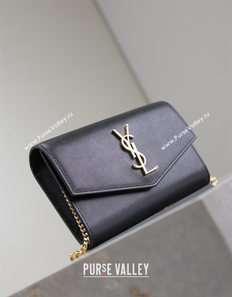 Saint Laurent Uptown Chain Wallet in Grained Leather Black/Gold 2025 607788 (YY-250625109)