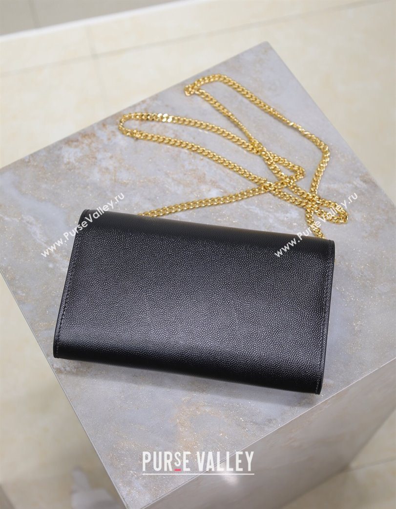 Saint Laurent Uptown Chain Wallet in Grained Leather Black/Gold 2025 607788 (YY-250625109)
