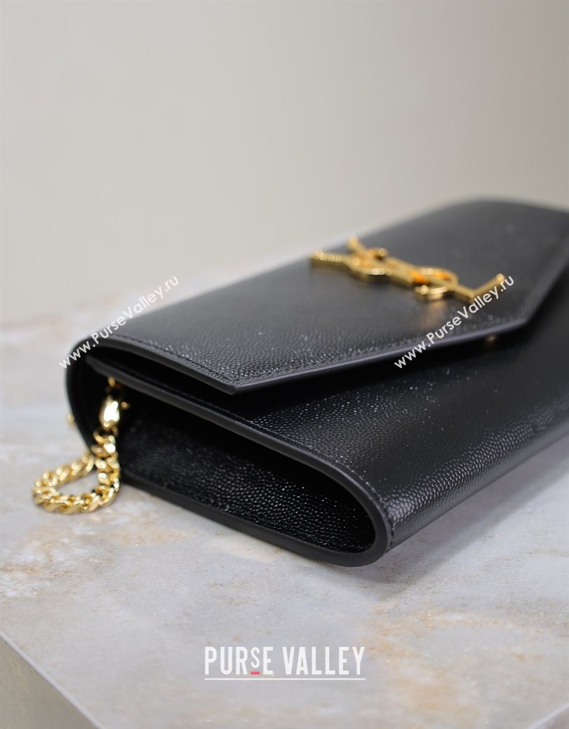Saint Laurent Uptown Chain Wallet in Grained Leather Black/Gold 2025 607788 (YY-250625109)