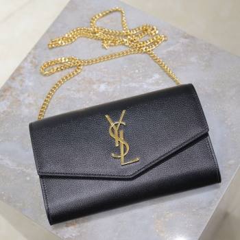 Saint Laurent Uptown Chain Wallet in Grained Leather Black/Gold 2025 607788 (YY-250625109)