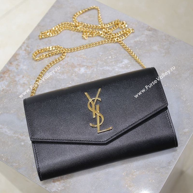 Saint Laurent Uptown Chain Wallet in Grained Leather Black/Gold 2025 607788 (YY-250625109)