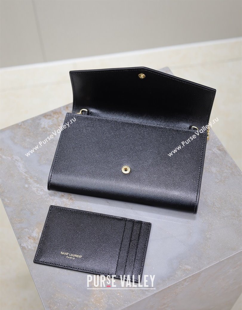 Saint Laurent Uptown Chain Wallet in Grained Leather Black/Gold 2025 607788 (YY-250625109)