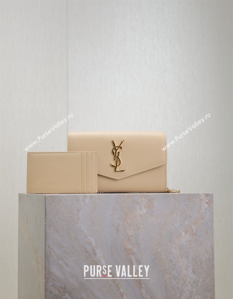 Saint Laurent Uptown Chain Wallet in Grained Leather Beige 2025 607788 (YY-250625111)