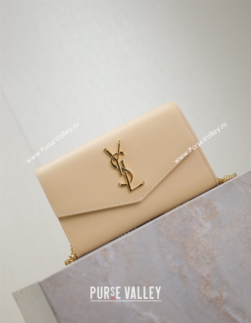 Saint Laurent Uptown Chain Wallet in Grained Leather Beige 2025 607788 (YY-250625111)